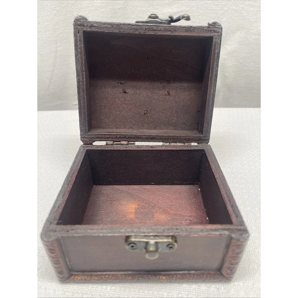 Handmade Chinese Wooden Jewelry Box Ornate Metal Fittings 4.5